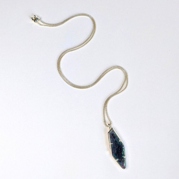 Kendra Scott Beatrice Teal Crackle Illusion Pendant Adjustable Necklace GoldTone